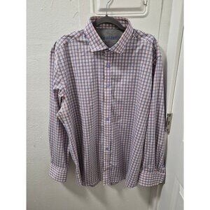 Twillory Mens 17.5 Large Performance Fabric Checkered Dress Shirt Pink & Blue